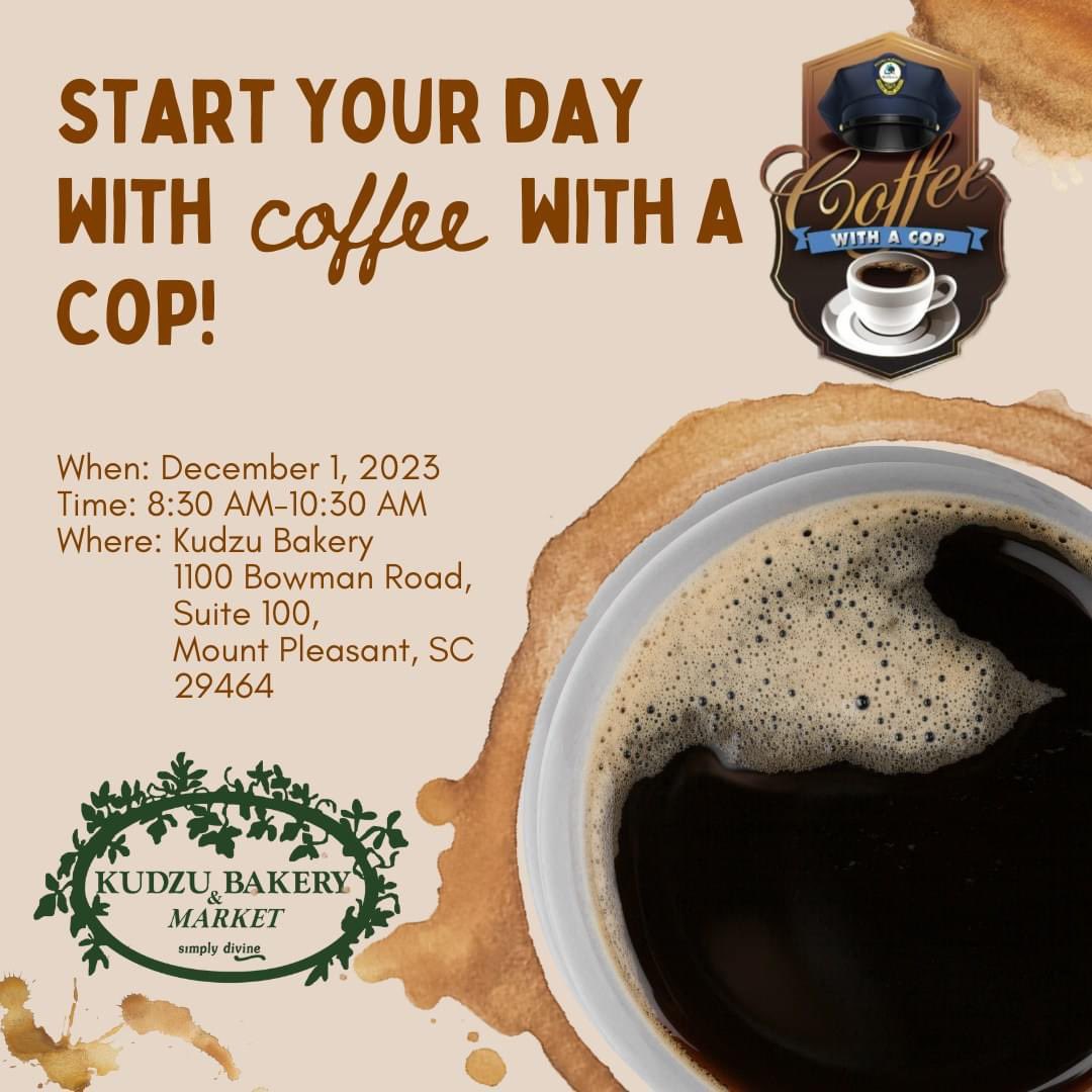 Join <a href="/MountPleasantPD/">Mount Pleasant PD</a> for coffee and conversation this week on Friday at Coffee with a Cop!