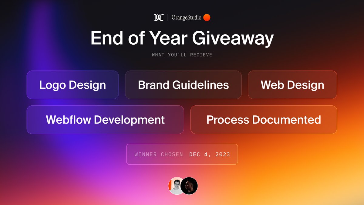 Full Branding + Website Giveaway! 🎁

Stoked to announce my biggest giveaway ever ($12K value) with award-winning webflow developer <a href="/NoahShreve/">Noah Shreve 🟠</a>! Check image for details 🔥

How to Enter:
- Follow <a href="/Diverge/">Christian Cardenas</a> &amp; <a href="/NoahShreve/">Noah Shreve 🟠</a>
- RT this Tweet
- RT <a href="/NoahShreve/">Noah Shreve 🟠</a>'s tweet for an extra entry!