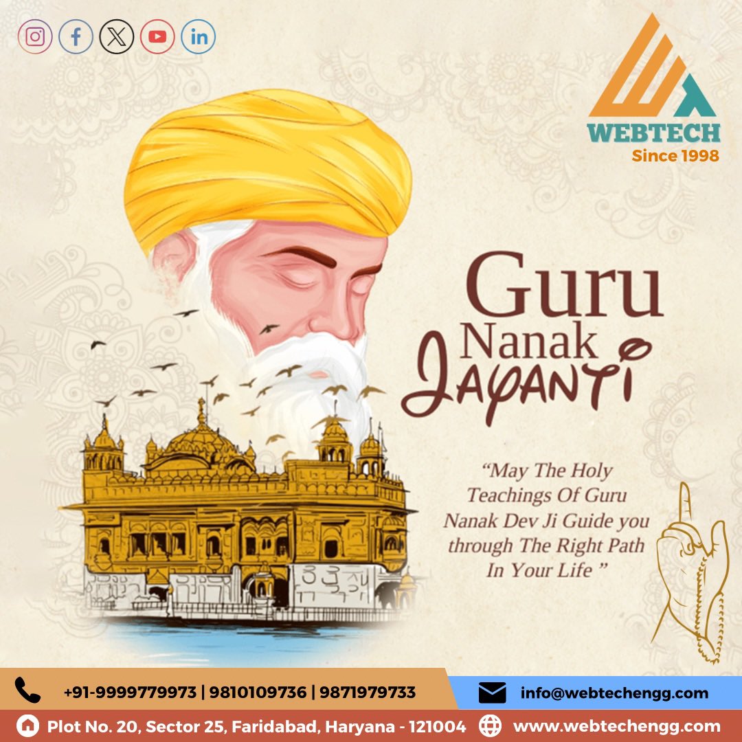Webtech_group's tweet image. Wishing you all a blessed Guru Nanak Jayanti filled with Love and Spiritual awakening! ✨

#HappyGurpurab #gurunanakjayanti  #blessingsofgurunanak #HappyGurpurab2023