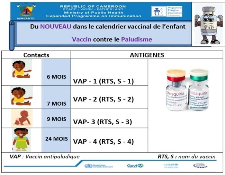 Du NOUVEAU dans le Calendrier Vaccinal de l'Enfant au Cameroun...💡📌

....Vaccin Contre le Paludisme...⤵️⏬
