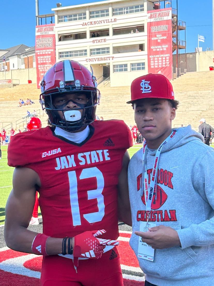 LamycalM's tweet photo. Had A Great Time Visiting @JaxStateFB  and seeing the hometown hero @PJWells5 in action… Congratulations on the big win!! Thanks For The Opportunity @Spoon1260… Means A lot! Go Gamecocks ❤️🤍 https://t.co/IbUhhJpeTg