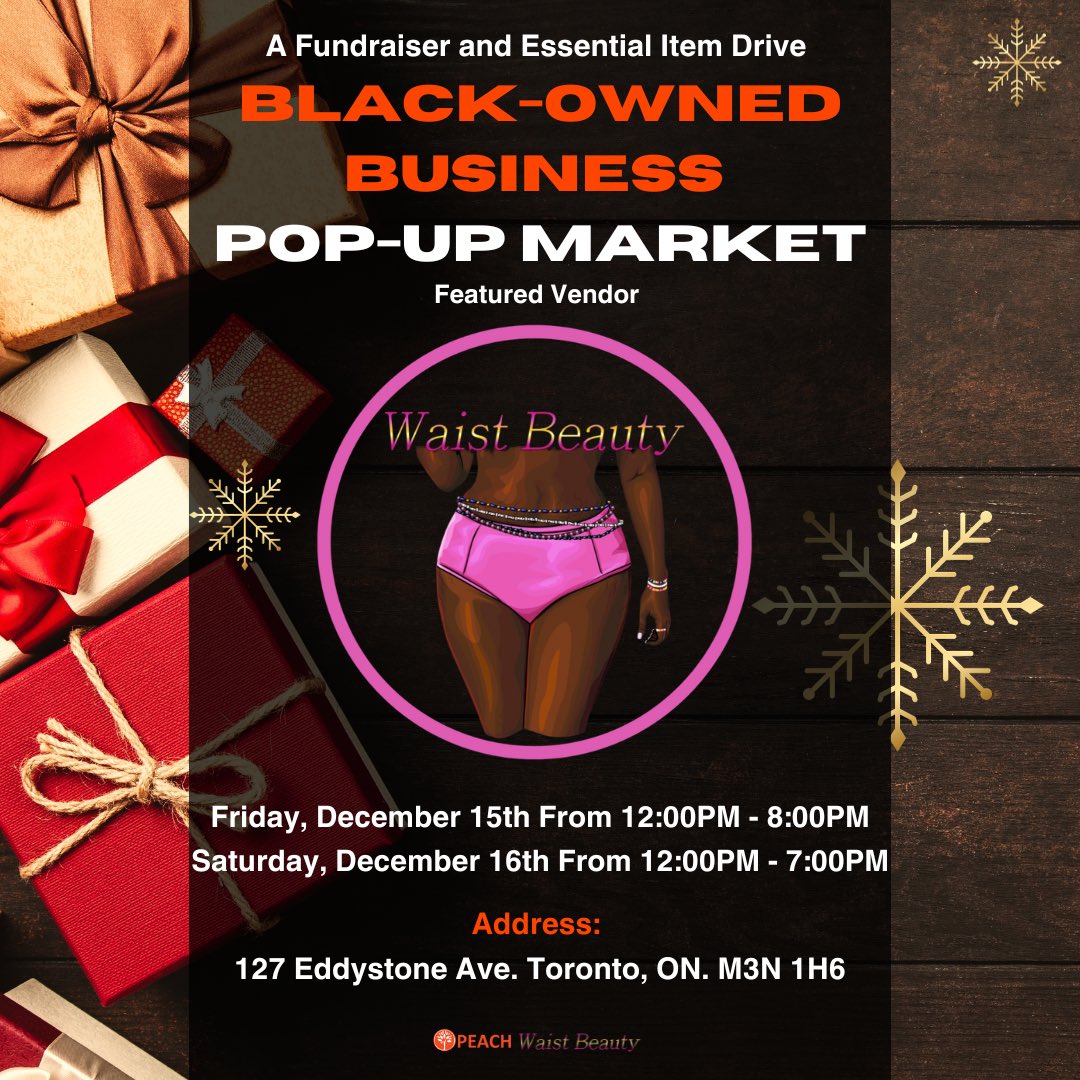 sweetbitstaty's tweet photo. Name a better place to do ur holiday shopping than a Black-Owned Business Pop-up Market🎉

Essential item donations = supporting Toronto refugees. Funding received = PEACH, which helps to educate and serve underprivileged/at-risk youth in the Jane &amp; Finch community
#shopsmall https://t.co/Pc3Ad4YSTh