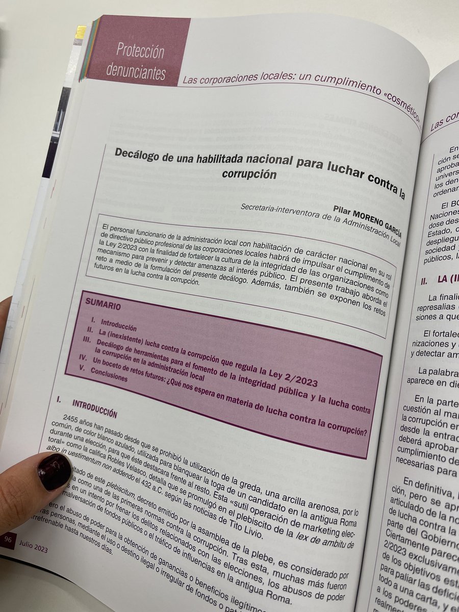 📌 "Decálogo de una habilitada nacional para luchar contra la corrupción" #FHCN 

Mi aportación al especial del <a href="/ConsultorAytos/">El Consultor de los Ayuntamientos</a> "Un cumplimiento inexorable. La Ley 2/2023 de protección a los denunciantes" 

☀️Agradecida a @jvegafelgueroso como coordinador