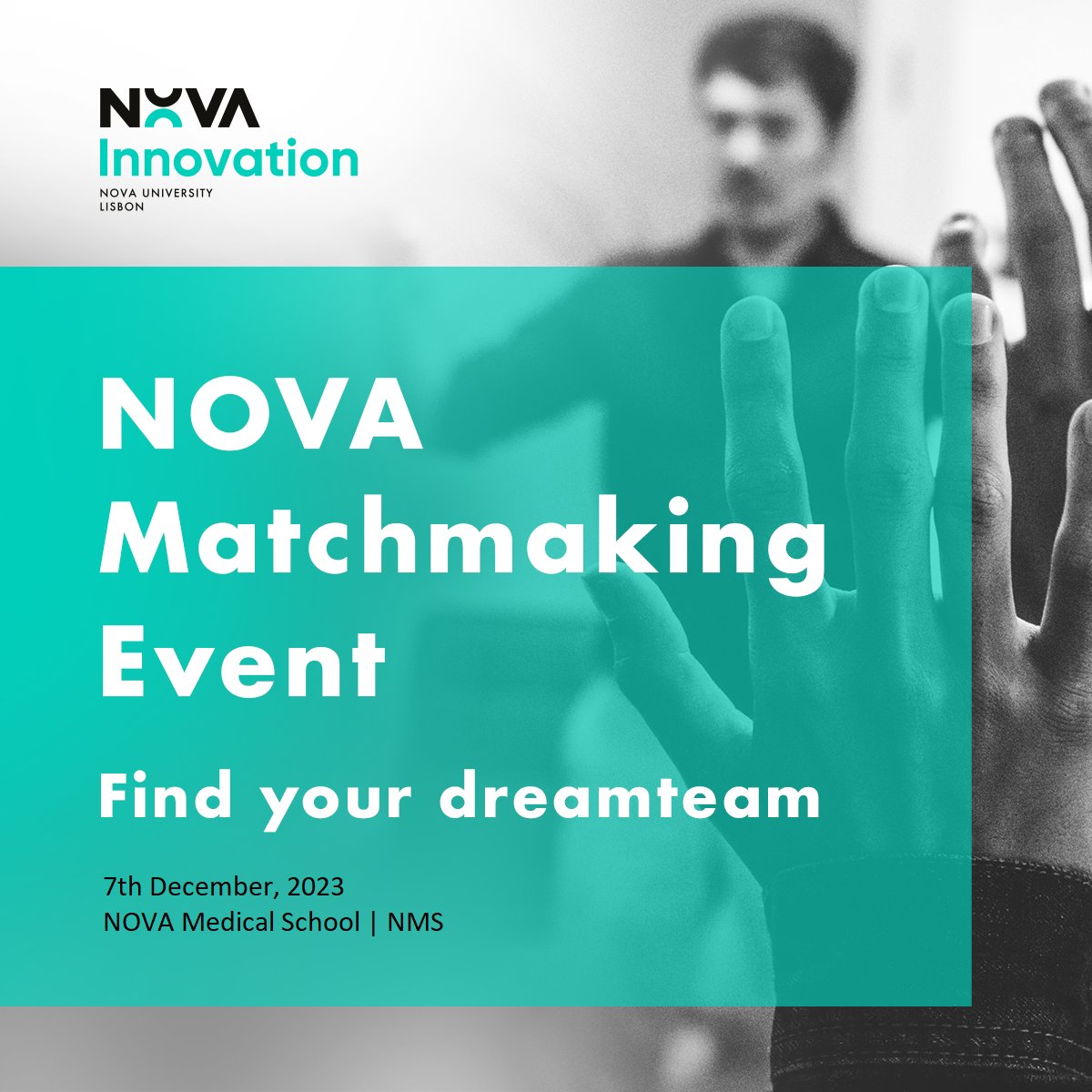 A NOVA anuncia o 5.º Evento de Matchmaking! Estudantes, preparem-se para destacar o vosso espírito empreendedor e projetos inovadores. Dia 7 de dezembro, na NOVA Medical School, das 17h30 às 19h00. Encontrem a equipa perfeita! Inscrevam-se até dia 4 de dezembro! #NOVAMatchmaking