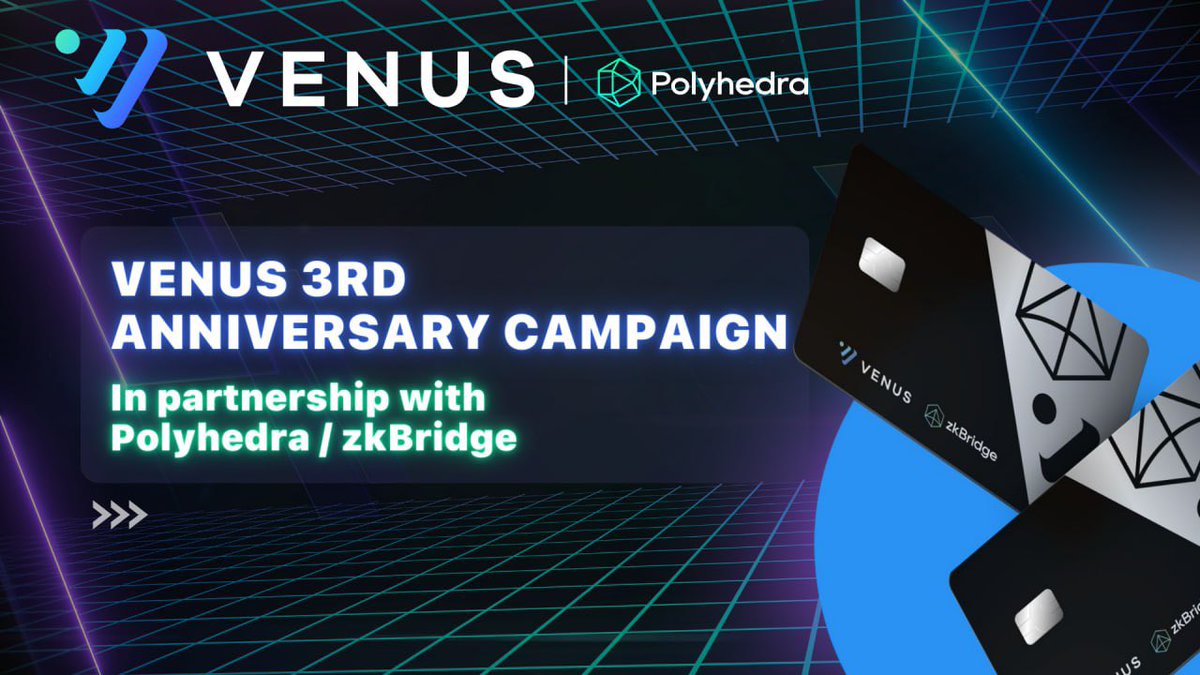Venusiani !!! Festeggiate con noi il nostro terzo anniversario !!
Una campagna con <a href="/Galxe/">Galxe</a> <a href="/PolyhedraZK/">Polyhedra</a> @zkBridge_eco che vi farà scoprire tutti i vantaggi di <a href="/VenusProtocol/">Venus Protocol</a> !!!

galxe.com/Venus/campaign…

#btc #eth #Crypto $XVS $VAI <a href="/BNBCHAIN/">BNB Chain</a> 

Seguiteci sul nostro telegram 🇮🇹