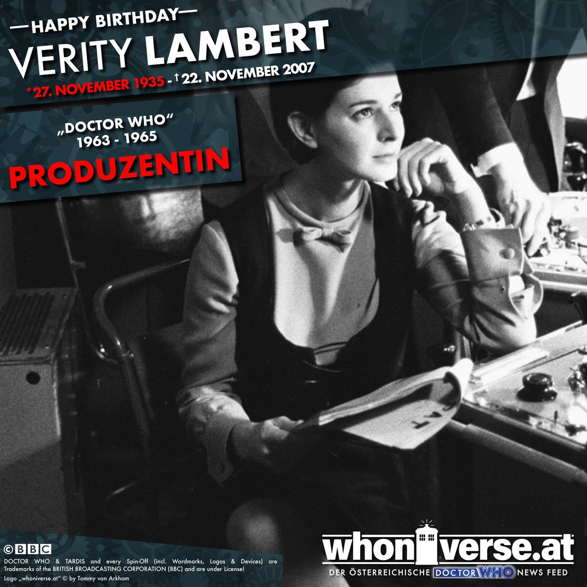 whoniverse_at's tweet photo. #HappyBirthday VERITY LAMBERT!
(*27.11.1935 - †22.11.2007)

#whoniverse_at #DoctorWho #TARDIS #TimeLord #BBC
#VerityLambert #Producer #TheMotherOfDoctorWho #DoctorWhoClassics
#AustrianDoctorWhoNewsFeed #WhoviansOfAustria https://t.co/firQnGknvZ