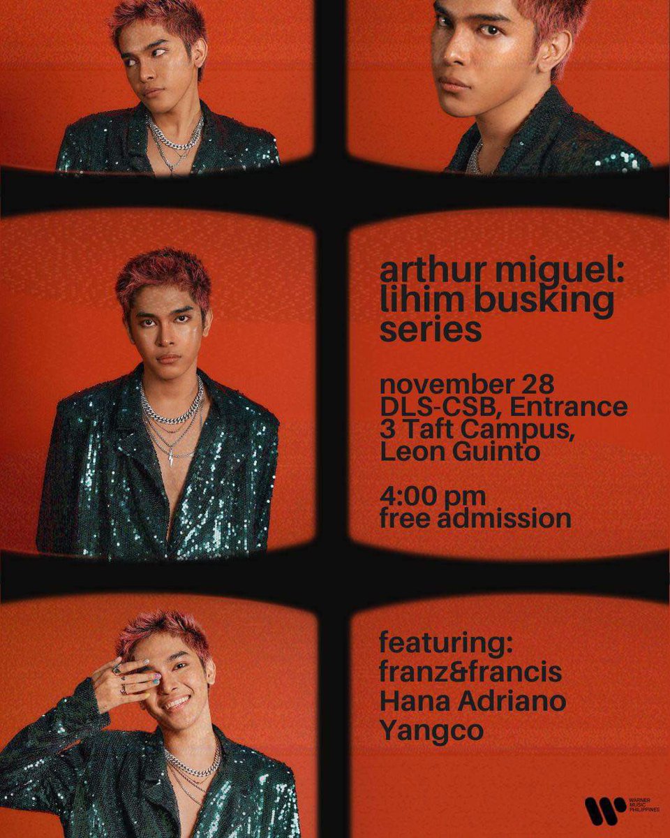 arthurmiguelq's tweet photo. NEXT STOP: Busking tomorrow at DLS-CSB, Entrance 3 Taft campus, Leon Guinto 4:00pm kasama sila franz&amp;francis, Hana Adriano &amp; Yangco. This is open for all kahit hindi ka student invited ka! See you 👀 https://t.co/NRXyjUNVmx