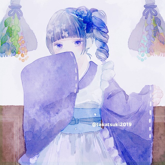 「blue hair covering mouth」 illustration images(Latest)