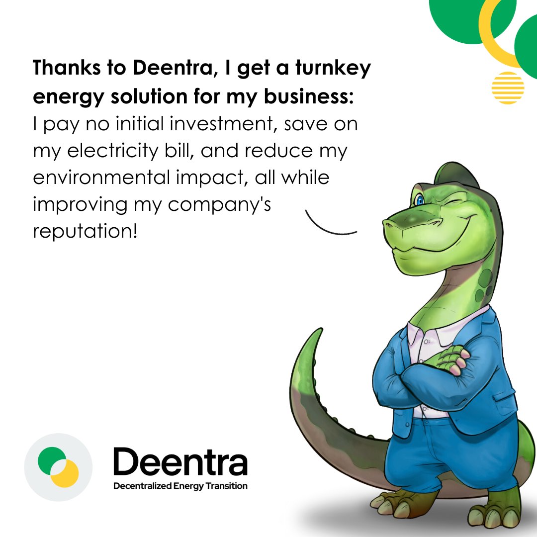 As a company owner, it's important to start catching up on the energy transition, so that you don't fall behind while others move forward! 

With Deentra, you get a turnkey photovoltaic system on your roof. It's simple, innovative, and convenient.

#photovoltaic #energy #innovate