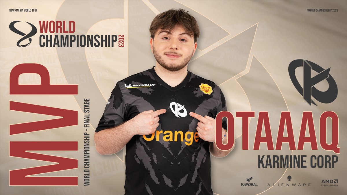 The MVP of the World Championship 2023 Final Stage is the one and only... <a href="/OtaaaqYouen/">Otaaaq</a> 🏆

We'd like to thank everyone for following the competition, our sponsors <a href="/Kaporal/">Kaporal</a>, <a href="/AMD/">AMD</a>, @Allienware, and <a href="/ZQSDProductions/">ZQSD Productions</a> for this amazing show 🤩

Recap ➡️ trackmania.com/news/7841