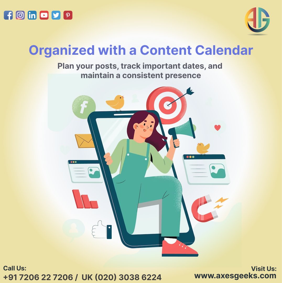 GeeksAxes's tweet photo. Tip Monday: Stay organized with a content calendar. Plan your posts, track important dates, and maintain a consistent presence. 🗓️📝
☎️ Phone: 07206227206 / UK(020) 30386224
📩 E-Mail: info@axesgeeks.com
🌎 Website: https://t.co/twPhEOf4rd
#SocialMediaTips #ContentCalendar https://t.co/BihkeCBaTP