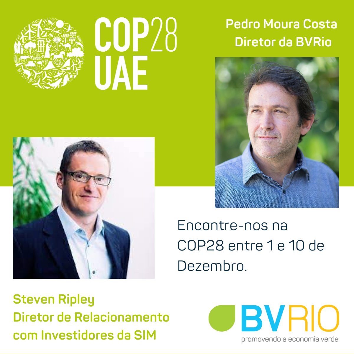 BVRioBrasil's tweet photo. @PedroMouraCosta e Steven Ripley estarão na @COP28_UAE em Dubai entre os dias 1º e 10 de dezembro de 2023.

Consulte a agenda completa de eventos que eles participarão:
https://t.co/RUxjjDbqUf

Entre em contato para marcar uma conversa com eles.

#economiaverde #ClimateAction https://t.co/svOXoZshNe