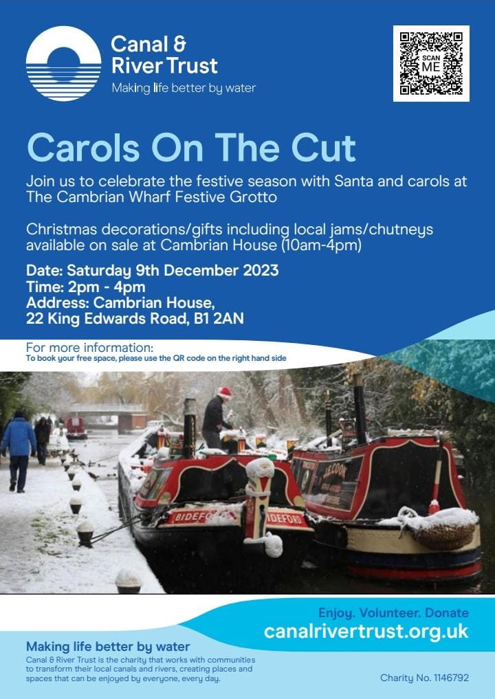 Join us for a joyful day surrounded by festive cheer as we celebrate on our waterways. Experience the magic of the season at The Cambrian Wharf Festive Grotto

Christmas decorations/gifts local jams/chutneys available to buy

Book here 👇
eventbrite.co.uk/e/carols-on-th…
<a href="/CRTWestMidlands/">Canal & River Trust West Midlands</a>