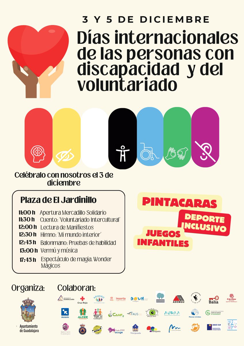 Os esperamos este domingo día 3 para celebrar el #díadeladiscapacidad y el #díadelvoluntariado

<a href="/Fundacion_ONCE/">Fundación ONCE</a> <a href="/JCCMGuadalajara/">JCCM Guadalajara</a> <a href="/GuadalajaraAyto/">Ayuntamiento de Guadalajara</a>  <a href="/dipuguadalajara/">Diputación de Guadalajara</a> <a href="/FESORMANCHA/">FESORMANCHA</a>  <a href="/FIAPAS/">FIAPAS</a>