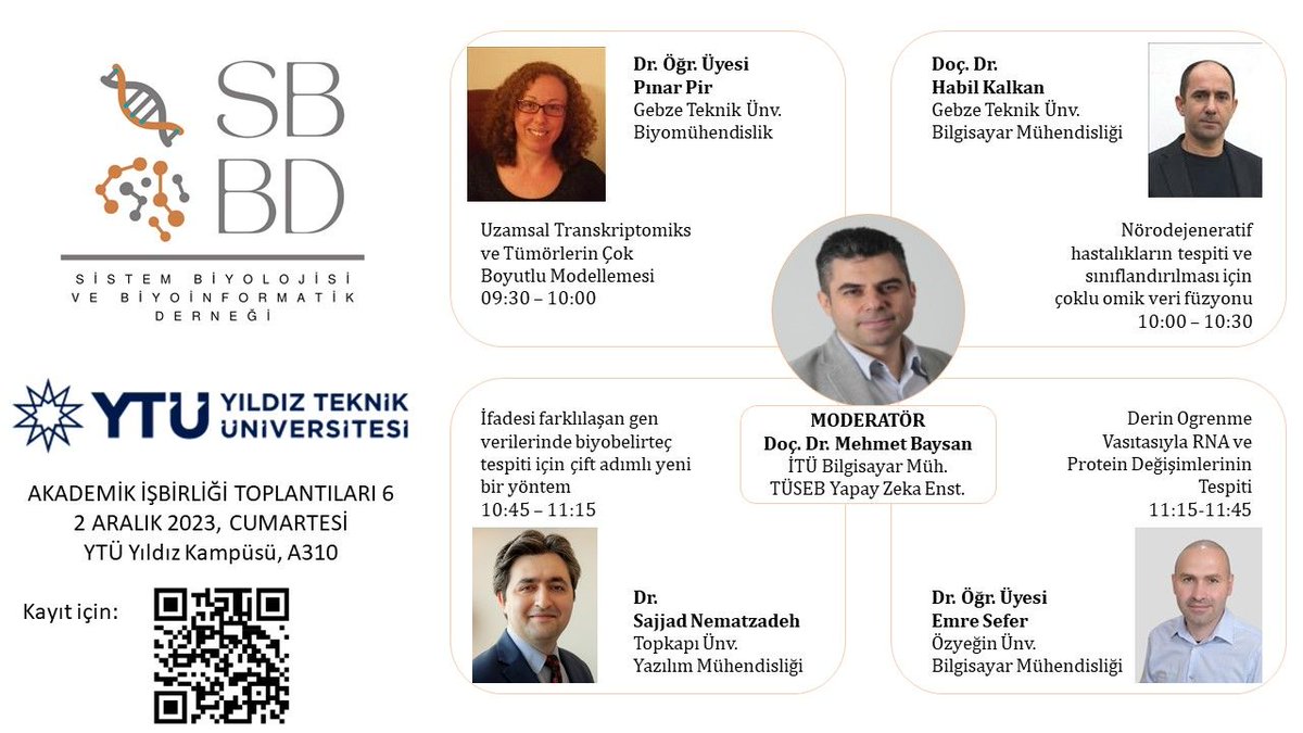 SbBiyoinfo's tweet photo. 6ncı Akademik İşbirliği Toplantımız YTÜ Yıldız Kampüsünde gerçekleştirecektir. Pinar Pir, Emre Sefer, Habil KALKAN ve Sajjad Nematzadeh 'ın sunumları ve Mehmet Baysan'ın moderasyonu ile...
Etkinliğimize katılım için formu doldurmanız yeterli:
https://t.co/1QtySRcDUL https://t.co/RpjPg0oFDI