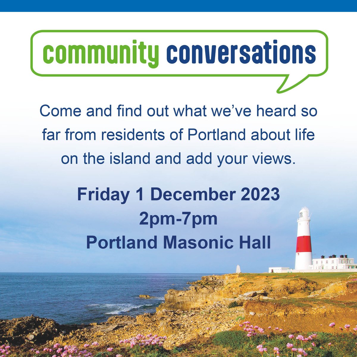 NHSDorset's tweet photo. We’ve been speaking to people on Portland about life on the island. Come and see what they said and add your views. Help us build better future services on Portland #YourViewsCount https://t.co/q9Wu8Eh4iS
