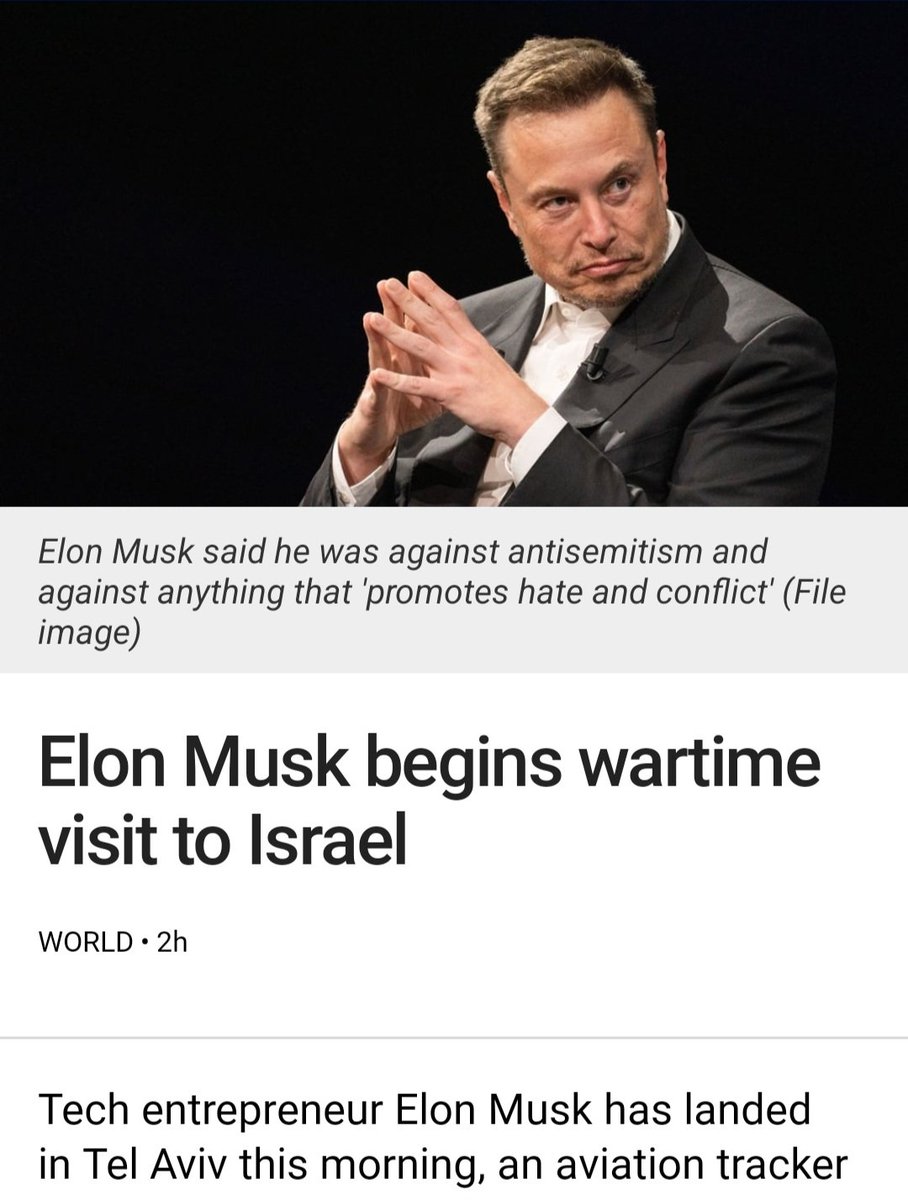 BowesChay's tweet photo. Irish media is reporting that @elonmusk will visit "Wartime" israel?
Israel is not involved in a "War" it's involved in a Punitive Retribution operation against a Civilian population.
The language of normalisation of this Mass Murder is astounding. https://t.co/kbTskz4FRU