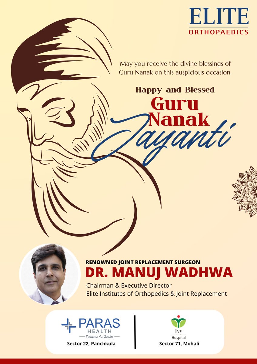 May the divine light of Guru Nanak Dev Ji's teachings illuminate your path with love, peace, &amp; prosperity on this auspicious occasion of Gurpurab.

Wishing you and your loved ones a joyous &amp; blessed #GuruNanakJayanti 

- Dr. Manuj Wadhwa

#HappyGurpurab #DivineBlessings #Gurpurab