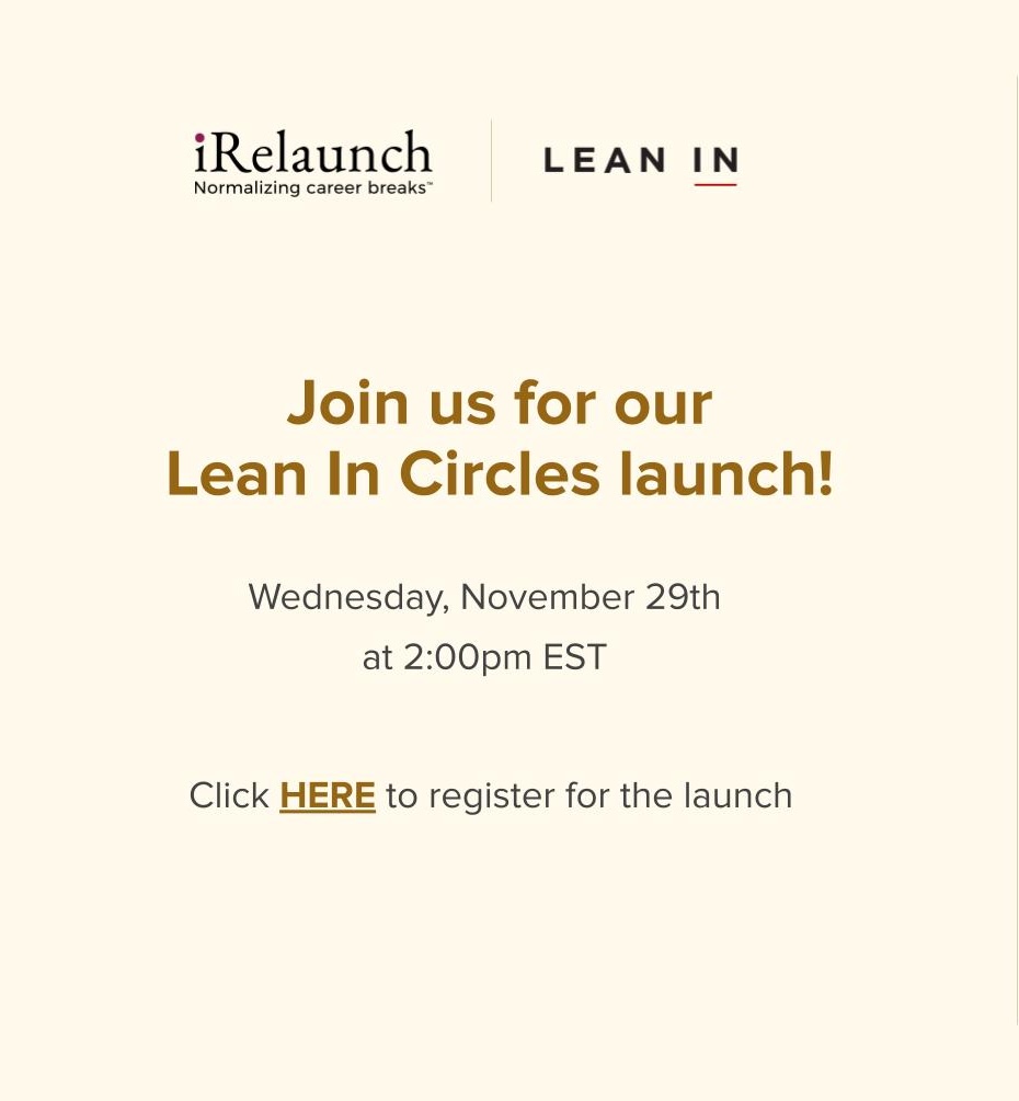 iRelaunch's tweet photo. 🔊  🚀  iRelaunch is partnering with @LeanInOrg, founded by #SherylSandberg–to launch Lean In Circles for women who have relaunched their careers, and you’re invited to join us! 
🖇 Join us on Wednesday, November 29th at 2 pm (EST) -https://t.co/J8MVyRQDjE

#LeanIn #irelaunch https://t.co/gR8V57ea7Z