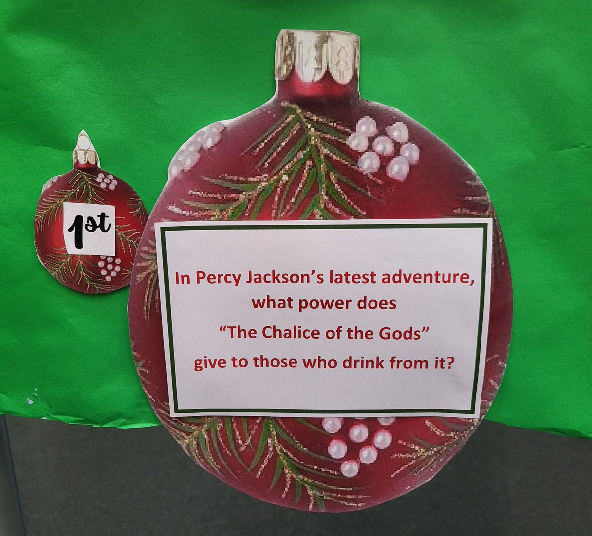 Our "12 Days of Christmas" Library Quiz starts today.  Collect an entry form from the library desk.