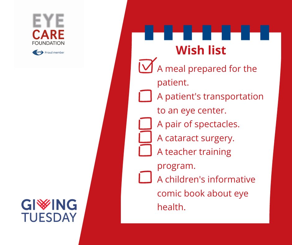 It's #CyberMonday, which means it's almost #GivingTuesday! Save some money from the stores and give a meaningful gift to people in need.
How you can help: secure.eyecarefoundation.nl/donate/
#blackfriday #CyberMonday #givinghope #givingback #GivingTuesdaycampaign #children #wishlist