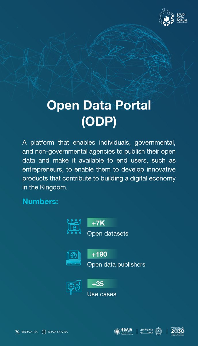 SDAIA_SA's tweet photo. The Open Data Portal (ODP) is one of the products of the National Data Bank at #SDAIA
#SaudiDataForum https://t.co/656uPqGrxs