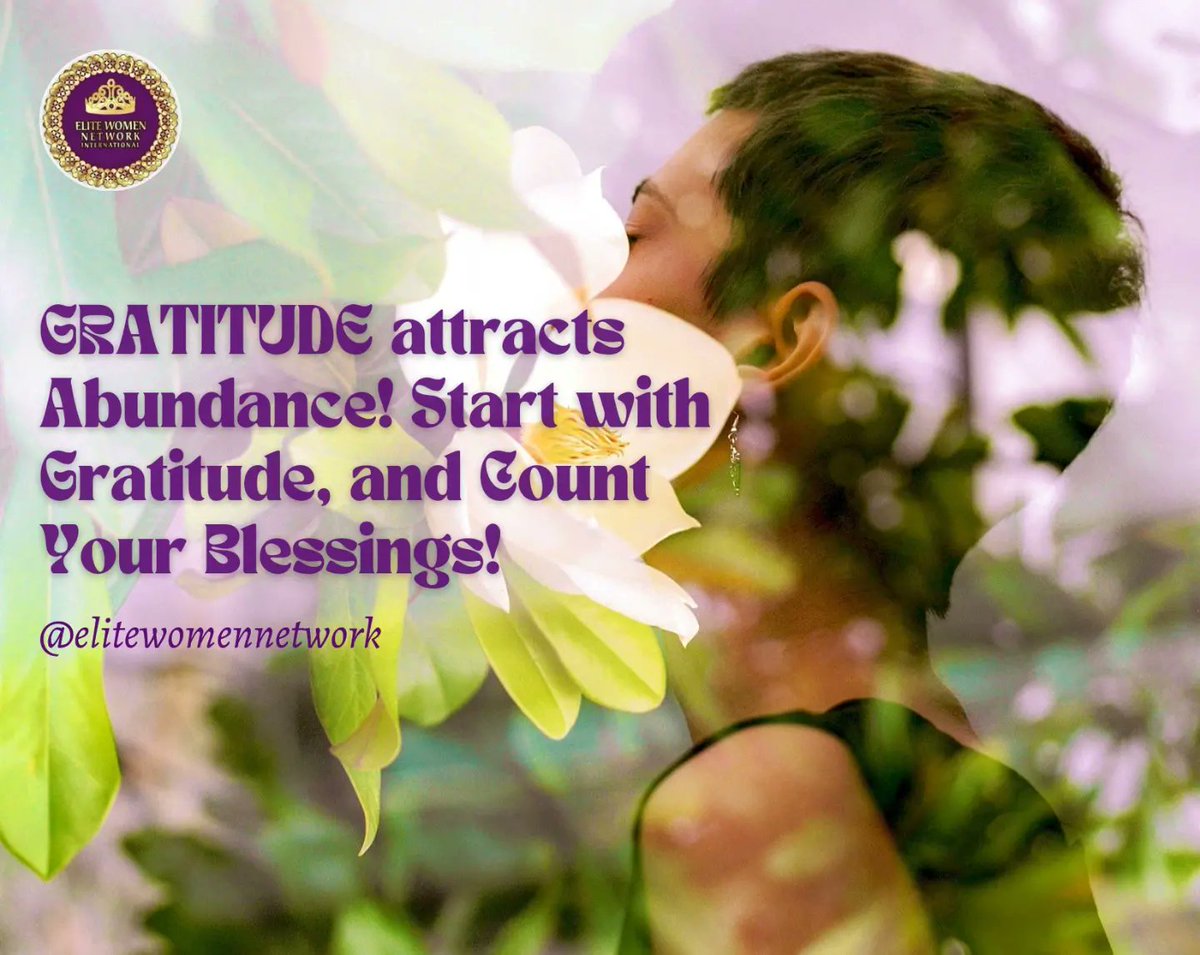 ELITEWomenNetwk's tweet photo. #GRATITUDE, a winner's attitude for higher altitude! It surely elevates! Let's Count Our Blessings as we start this beautiful week and say "Thank you!" to GOD for each and every one of them. 💜

Be intentional about Gratitude - it sets you on a path of #joy and #abundance🌻 #EWN https://t.co/ljoHopUQUh