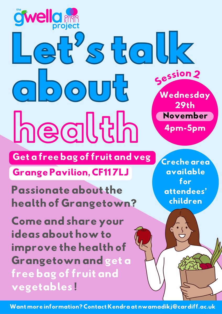 CommunityGtwy's tweet photo. If you are passionate about health join @gwellaproject this Wednesday for the second session of "Let's Talk about Health!" 🍎💚

📍@grange_pavilion
⏰ 16:00-17:00

#community #Grangetown #health 
@AliAbdi_ @mhairimcvi @AshL93 @Niru_Sudarsan99 https://t.co/CFT3qeVpnY