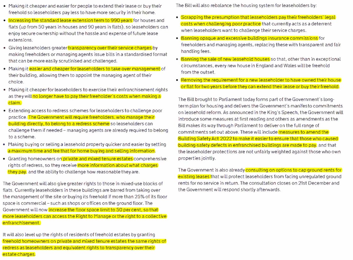 Key contents of Leasehold and Freehold Reform bill to be presented this afternoon: