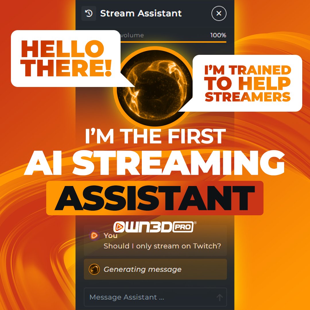 OWN3D's tweet photo. The AI Revolution in streaming is here: Your ultimate stream sidekick! π€
Get ready to take your stream to superhero heights with the all-new OWN3D AI Streaming Assistant!
Available on https://t.co/FARcL3xahT for all Pro subscribers! #AIStreamingAssistant #AIStream https://t.co/BkYMADuWzr