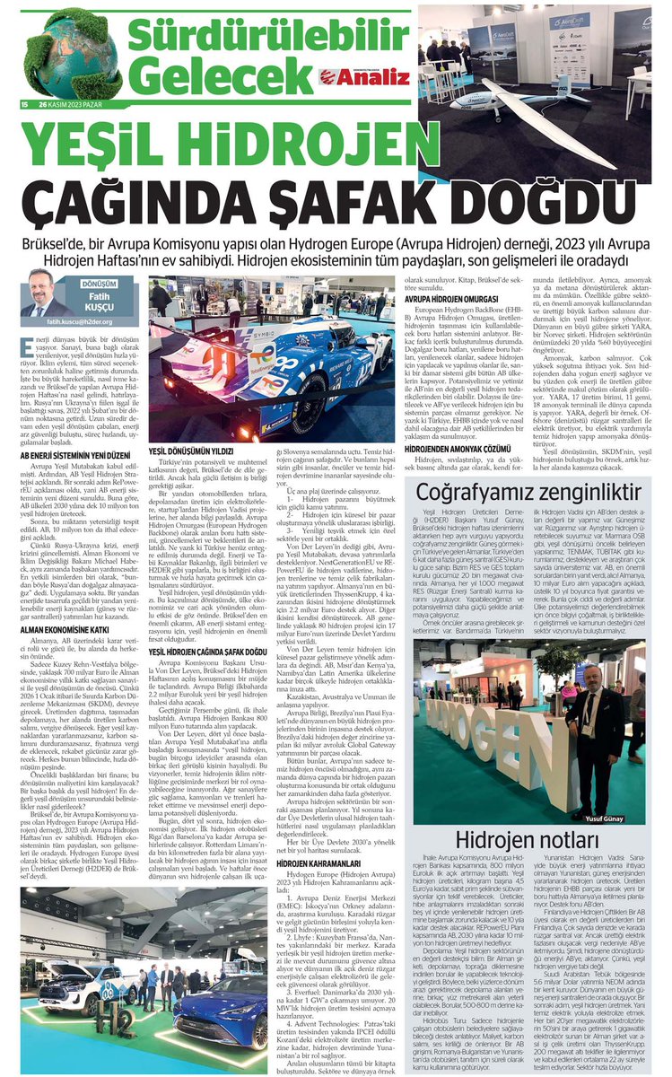 Avrupa Hidrojen Haftası izlenimlerimizi değerlendiren Analiz ve Yeni Birlik'e  teşekkür ederiz. gazetebirlik.com/gazete/26-kasi… 
analizgazetesi.com.tr/gazete/26-kasi… 
<a href="/h2derofficial/">Yeşil Hidrojen Üreticileri Derneği</a> #HydrogenEurope #YeşilHidrojenGelecektir <a href="/AkfenREN/">AkfenYenilenebilirEnerji</a> #BigaHidrojen <a href="/TCEnerji/">T.C. Enerji ve Tabii Kaynaklar Bakanlığı</a> @tenmakbaskanlik #TEMEN <a href="/yusuf_gunay/">Yusuf GÜNAY</a>