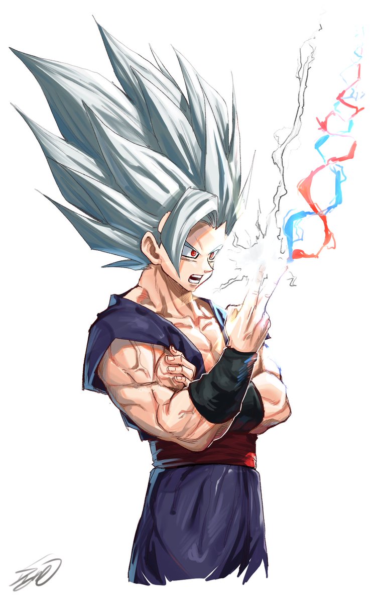 son gohan 1boy male focus solo red eyes muscular open mouth white background  illustration images
