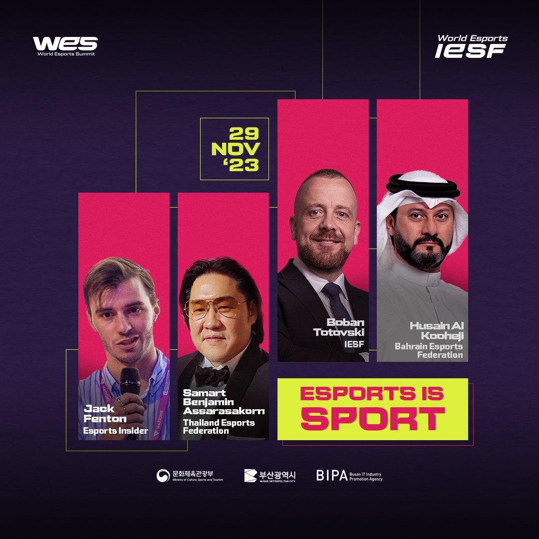 iesf_official's tweet photo. How has Esports made HISTORY in the Olympics?!🤯

On the panel "Esports is Sport" we'll break down everything about the Debut of Esports in the Asian Games!

How did WE contribute to that?
What does the Future hold? 

Moderator: Jack Fenton - Esports Insider
🎙Samart Benjamin Assarasakorn - Thailand Esports Federation
🎙@IESFGenSec - International Esports Federation
🎙Hussain AlKooheji - BahrainEsports Federation

Register for this year's World Esports Summit HERE: https://t.co/bY8LaebNmb 

🇰🇷 Busan, Korea
📍Bexco Conventional Hall
📅29 November

#WES23 #IESF #WorldEsports