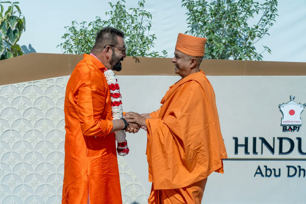 AbuDhabiMandir's tweet photo. We were delighted to host renowned Bollywood actor Sanjay Dutt at the BAPS Hindu Mandir, Abu Dhabi. Enchanted by the architecture and inspired by its spirit of volunteerism, which is bringing the Mandir together, he expressed his inner gratitude towards all those involved in making this historic project come to life.
#AbuDhabiMandir #Harmony #Love #Peace