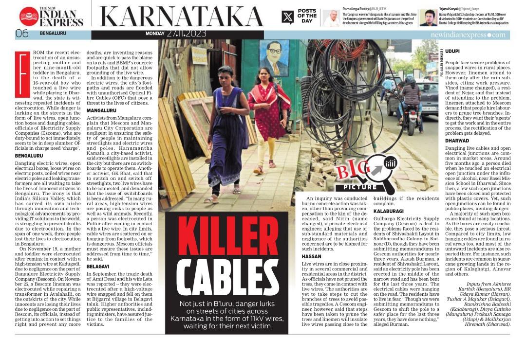 iallenegenuse's tweet photo. #KILLERCABLES 
Not just in B'luru, danger lurks on streets of cities across
Karnataka in the form of 11KV wires waiting for their next victim.

@NewIndianXpress @XpressBengaluru @shibasahu2012 @vinodkumart5 #Bengaluru #cablewire #TNIE https://t.co/NFkhmlcNrK