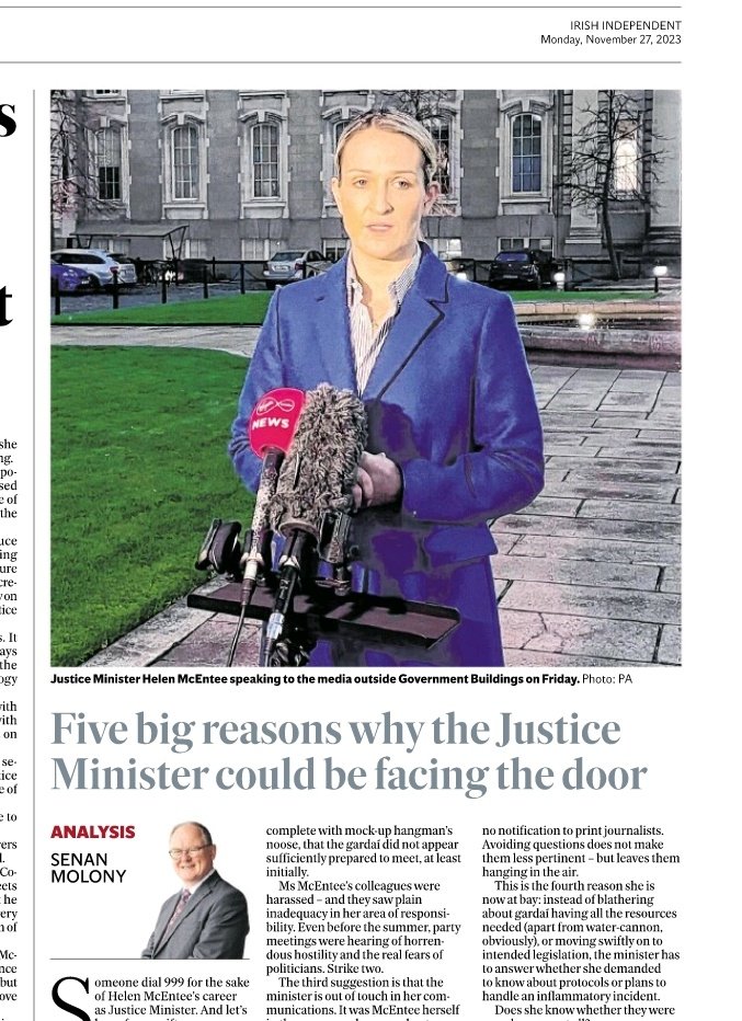 Five reasons why Helen McEntee might be shown the door as Justice Minister

Citizens are afraid in their own cities. That is a political indictment – and Ms McEntee ought to have offered her resignation to the Taoiseach last week, just so he had the prerogative to refuse it. It