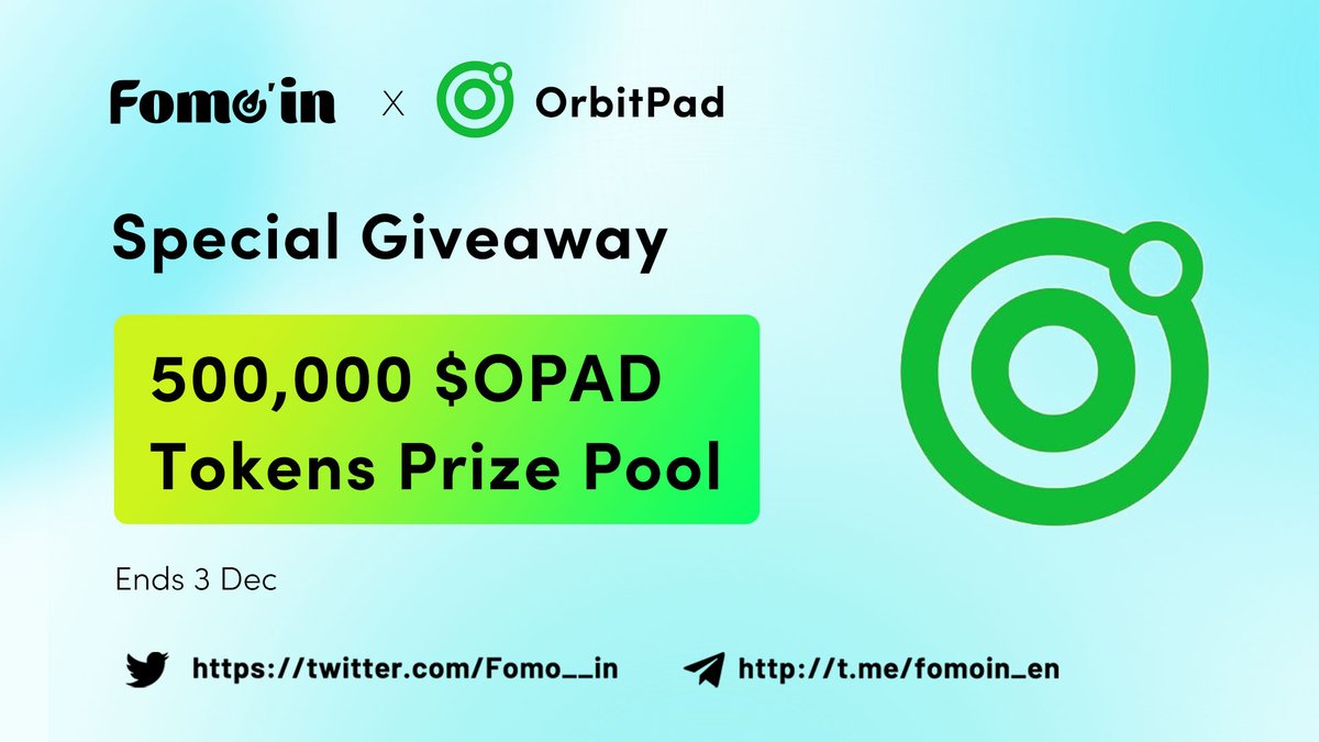 Fomoin (@fomo__in) on Twitter photo ๐๐ #Fomoin X #OrbitPad Special #Giveaway
๐ Prize Pool ยปยป 500,000 $OPAD Tokens
๐น Already listed on #CoinGecko
To Enter โคต๏ธ
โ
Follow <a href="/orbit_pad/">OrbitPad Finance</a> & <a href="/Fomo__in/">Fomoin</a>
โ
RT & Tag 3 Friends
โ
Fill form:๐ forms.gle/82y6HKj9fLA4hAโฆ
#Airdrop #zksync #Ethereum #Crypto #Airdrops #BTC ๐๐ #Fomoin X #OrbitPad Special #Giveaway
๐ Prize Pool ยปยป 500,000 $OPAD Tokens
๐น Already listed on #CoinGecko
To Enter โคต๏ธ
โ
Follow <a href="/orbit_pad/">OrbitPad Finance</a> & <a href="/Fomo__in/">Fomoin</a>
โ
RT & Tag 3 Friends
โ
Fill form:๐ forms.gle/82y6HKj9fLA4hAโฆ
#Airdrop #zksync #Ethereum #Crypto #Airdrops #BTC