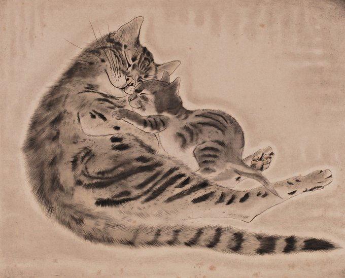 catloverplace's tweet photo. "Cat and Kitten asleep" By Léonard Tsuguharu Foujita (1886-1968, Japanese-French), a painter and print-maker and a well-known cat lover😻📷#cat #catlover #mycat #bigcat #americancat #usacat #catusa https://t.co/1fHX3X3pSA