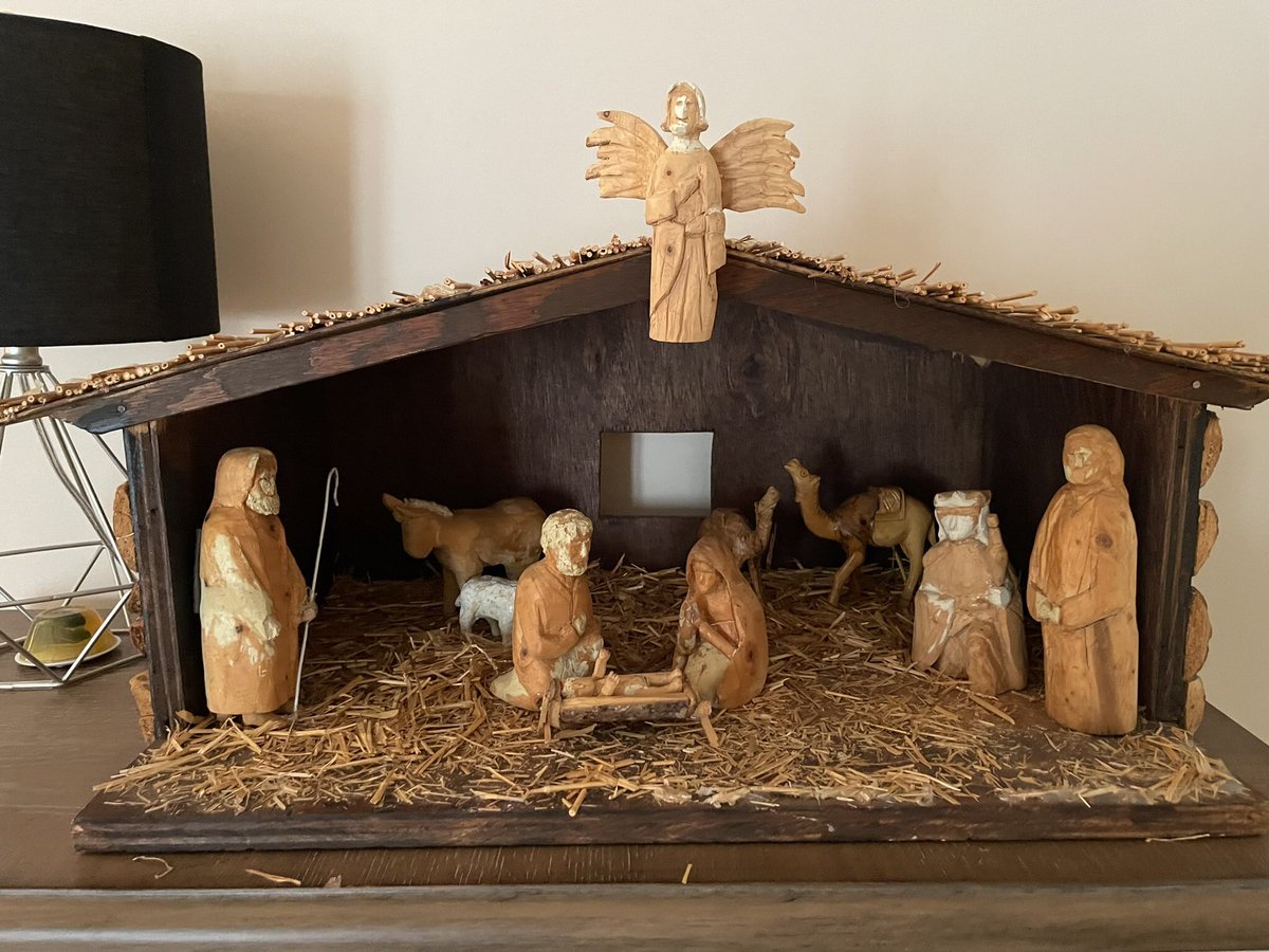 KTech8's tweet photo. One of my Dad’s projects over a few years was to cut trunk pieces from his live Christmas tree, then hand carve his own nativity set. He finished all of the set before he passed, except for “one of the Wise Men.”

Today, I hand carved the final “Wise Man” and finished the set. https://t.co/VGAzwyxw8y