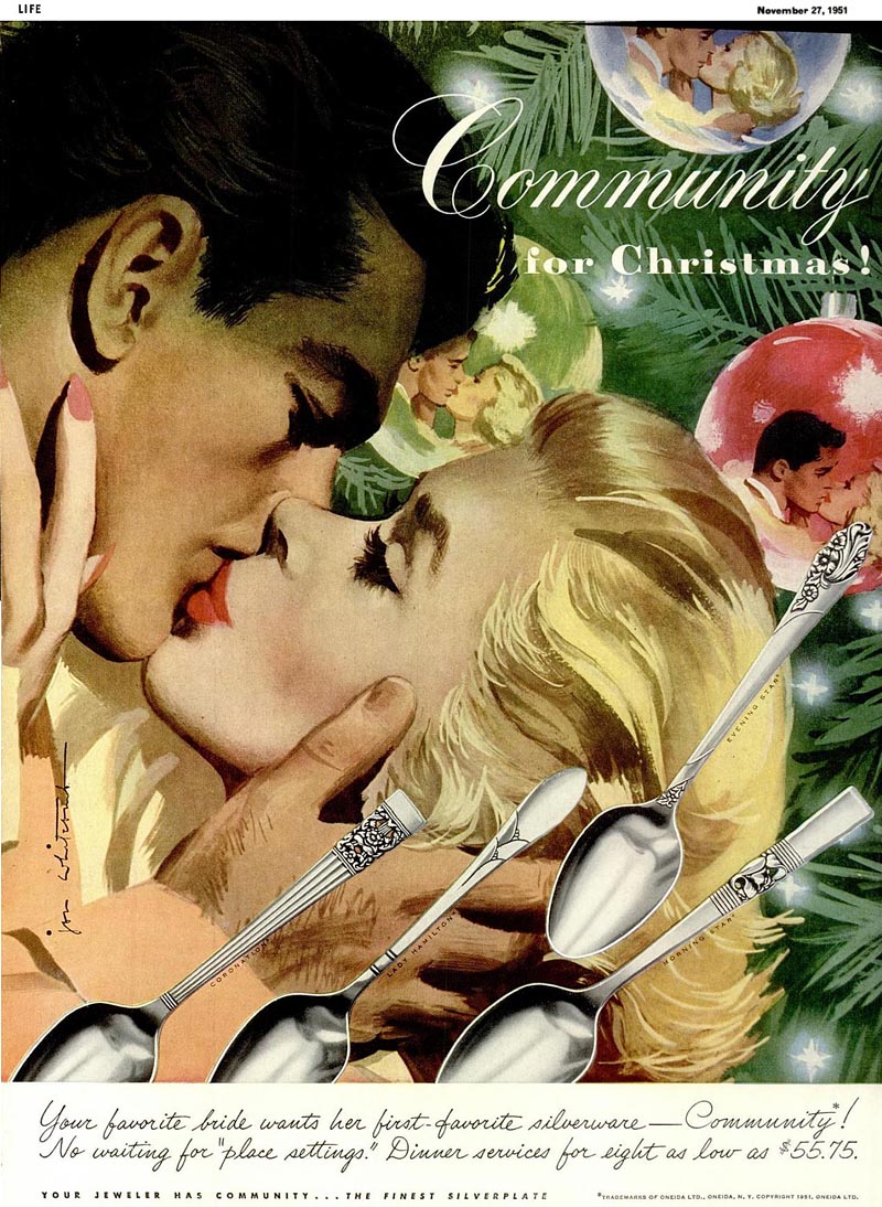 LRonLacy's tweet photo. #OTD in 1951
‘Community for Christmas!’ Illustration by Jon Whitcomb (1906-1988). Oneida Ltd. Community silverware. Life magazine, November 27, 1951.
#illustration #illustrationart #illustrationartists #JonWhitcomb #OneidaCommunity #silverware #ChristmasShopping https://t.co/q27si9GdN8