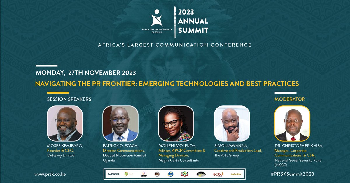 prskkenya's tweet photo. Let the conversations begin! Excited to kick off the summit with our first plenary on Emerging Technologies and Best Practices. Join us for insights from Moliehi Molekoa, @moseskemibaro, and Patrick O. Ezaga, Simon Mwanzia, moderated by @KhisaC.
#PRSKSummit2023 #EmergingTechPR https://t.co/mwLGSdHN8U