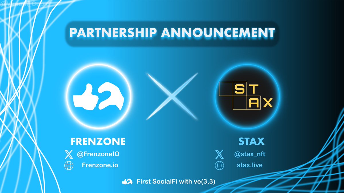 frenzoneIO's tweet photo. 𝗙𝗿𝗲𝗻𝘇𝗼𝗻𝗲 - 𝗙𝗶𝗿𝘀𝘁 𝗦𝗼𝗰𝗶𝗮𝗹𝗙𝗶 𝘄𝗶𝘁𝗵 𝘃𝗲(𝟯,𝟯)

Happily announce Partnership with 🤝 Stax

#Giveaway 🎁
🏆5 WL from @stax_nft
🏆5 WL from @frenzoneIO

To join:
1️⃣ Follow @frenzoneIO &amp; @stax_nft
2️⃣Like❤️, RT &amp; comment

#Socialfi #Frenzone #Aptos #ETH #NFT https://t.co/i8wsvC1CVG