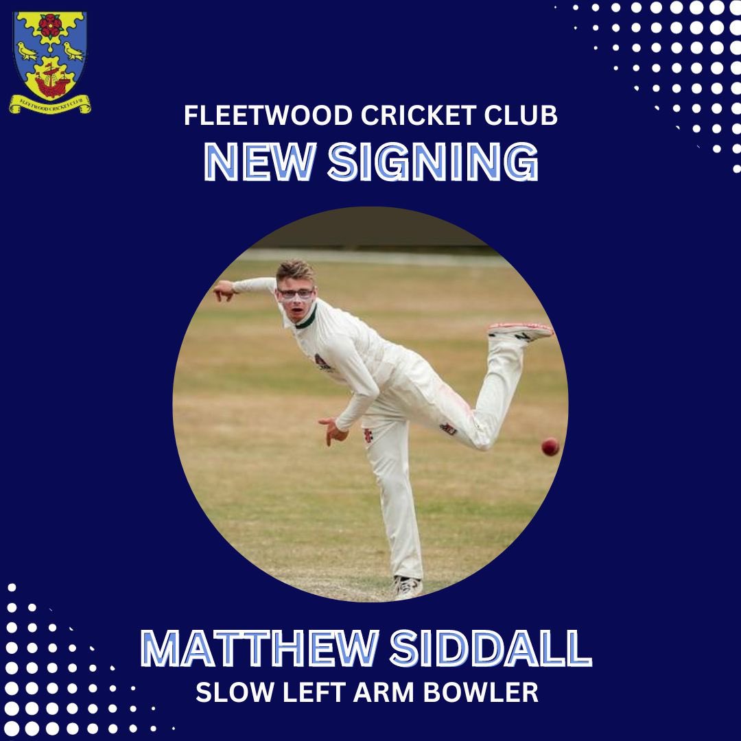 fleetwoodcc's tweet photo. SIDDALL IS A COD!🐟

FCC are absolutely delighted to announce the signing of Cumbrian left arm spinner Matthew Siddall.

Sids is as good as it gets in club cricket and his record over the last 6 years proves that. (
 
He joins us on the back of 2 brilliant years at Cockermouth CC https://t.co/1ZXopVjYR4