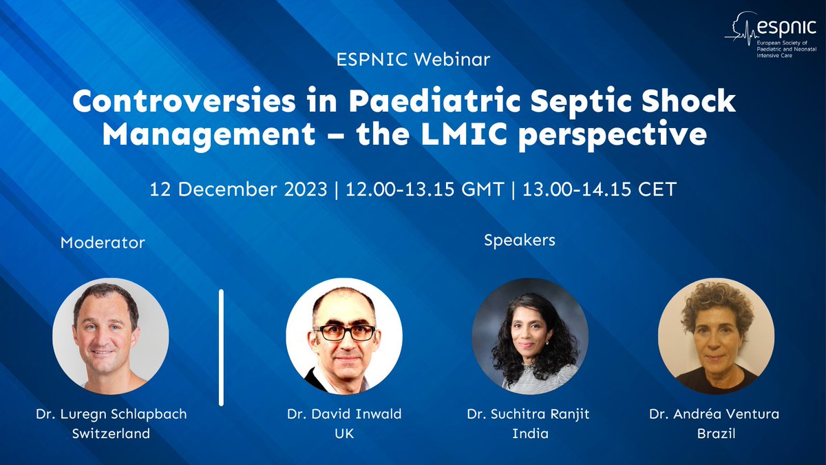 💡 We are excited to invite you to our upcoming webinar titled 'Controversies in Paediatric Septic Shock Management – the LMIC Perspective.'. Open to ESPNIC-members as well as non-members! 🔍 Register here: us02web.zoom.us/webinar/regist…