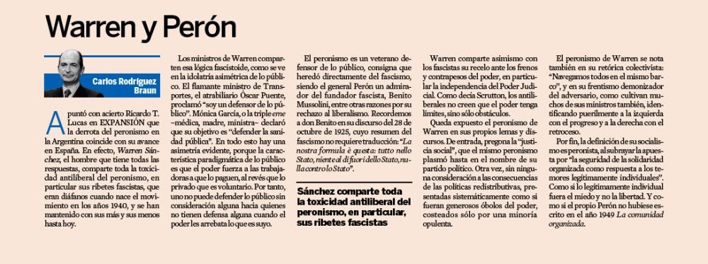 Warren y Perón.
carlosrodriguezbraun.com/articulos/expa…
El peronismo es un veterano defensor de lo público, consigna que heredó del fascismo.
<a href="/ricardotlucas/">® Ricardo T. Lucas, Periodista</a> <a href="/jjmarcos/">Juan José</a> 
#España #Argentina #Socialismo #Peronismo #Fascismo