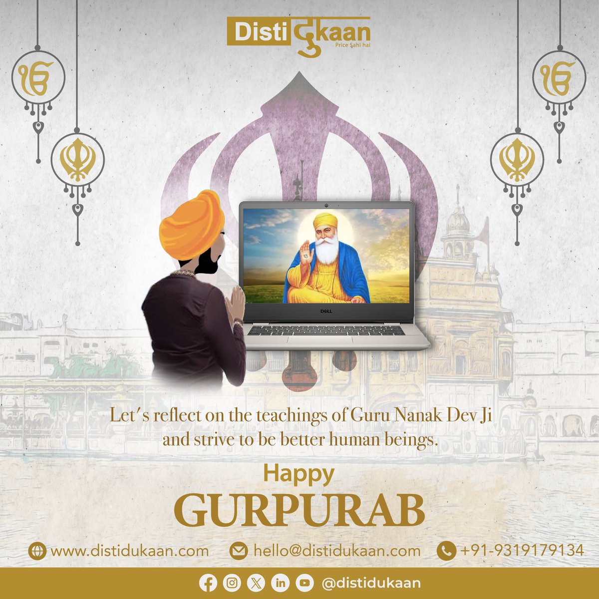 distidukaan's tweet photo. Celebrating the divine teachings of Guru Nanak Dev Ji, may this auspicious day bring enlightenment, harmony, and success to all our partners and associates

Disti Dukaan wishes you a blessed &amp; joyous Gurpurab!🌟🙏

🌐https://t.co/eVcTXYHBBj
📞+919319179134

#Gurpurab #DistiDukaan https://t.co/jafXYSHGbu