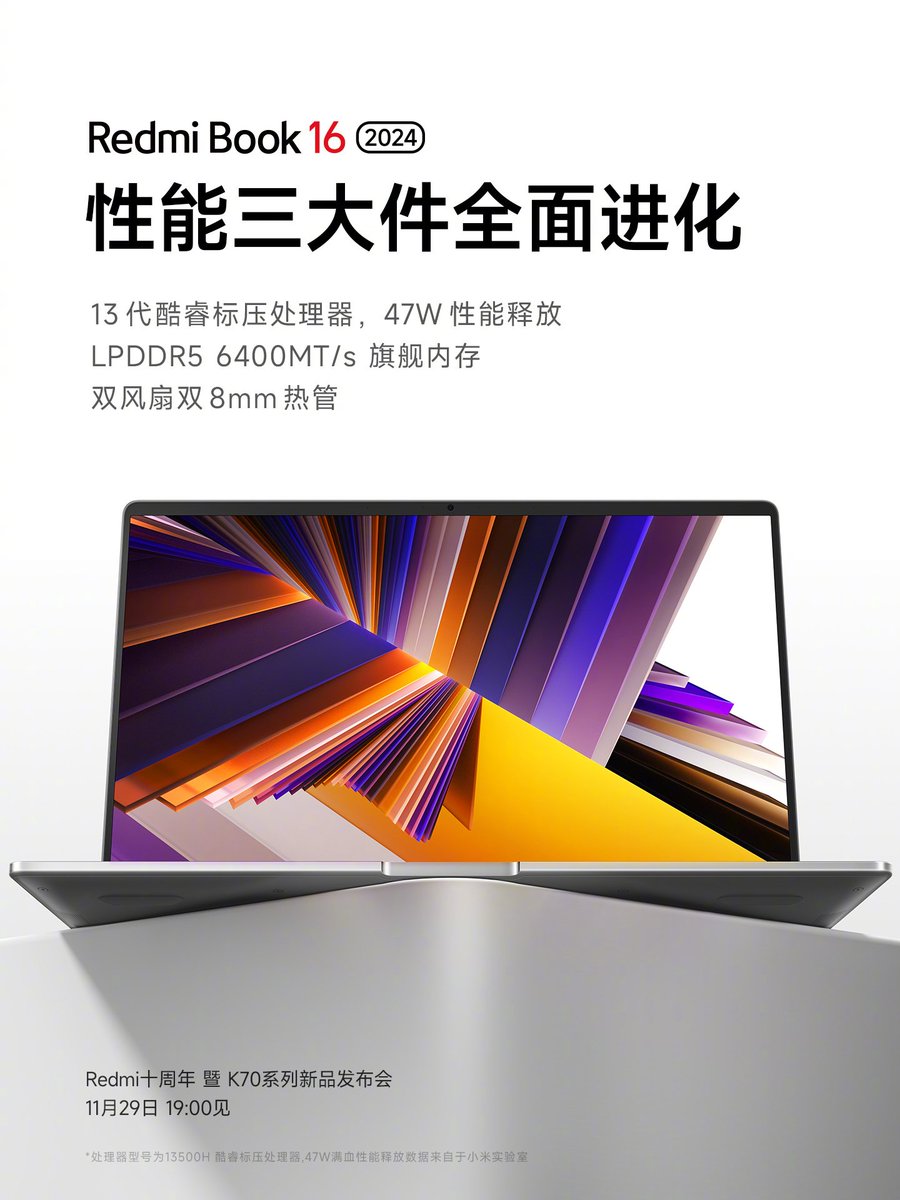 TechHome100's tweet photo. Redmi Book 16 2024 Edition 
🔹Intel i5 13500H (47W)
🔹LPDDR5 6400MT/s memory
🔹Dual Fans &amp; Dual 8mm Heat Pipes
#RedmiBook16 #Redmi #Xiaomi https://t.co/grUccnfBCv