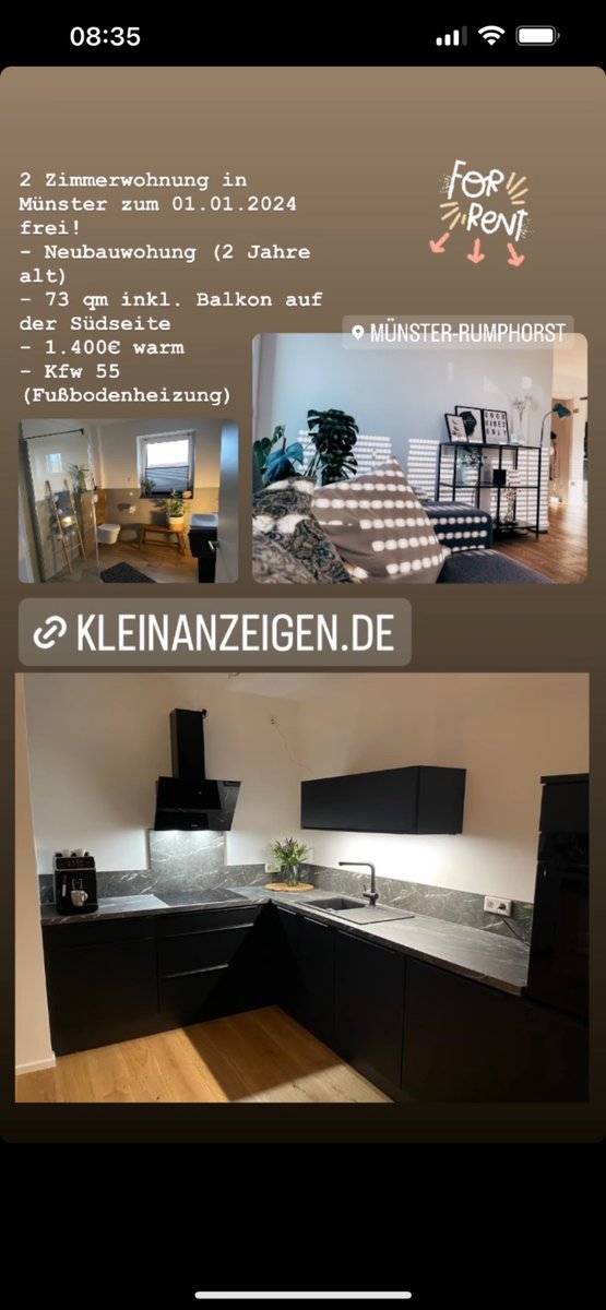 Sucht jemand eine Wohnung in Münster? Die Wohnung einer lieben Kollegin wird kurzfristig frei:  kleinanzeigen.de/s-anzeige/hoch…
 #wohnung #münster
