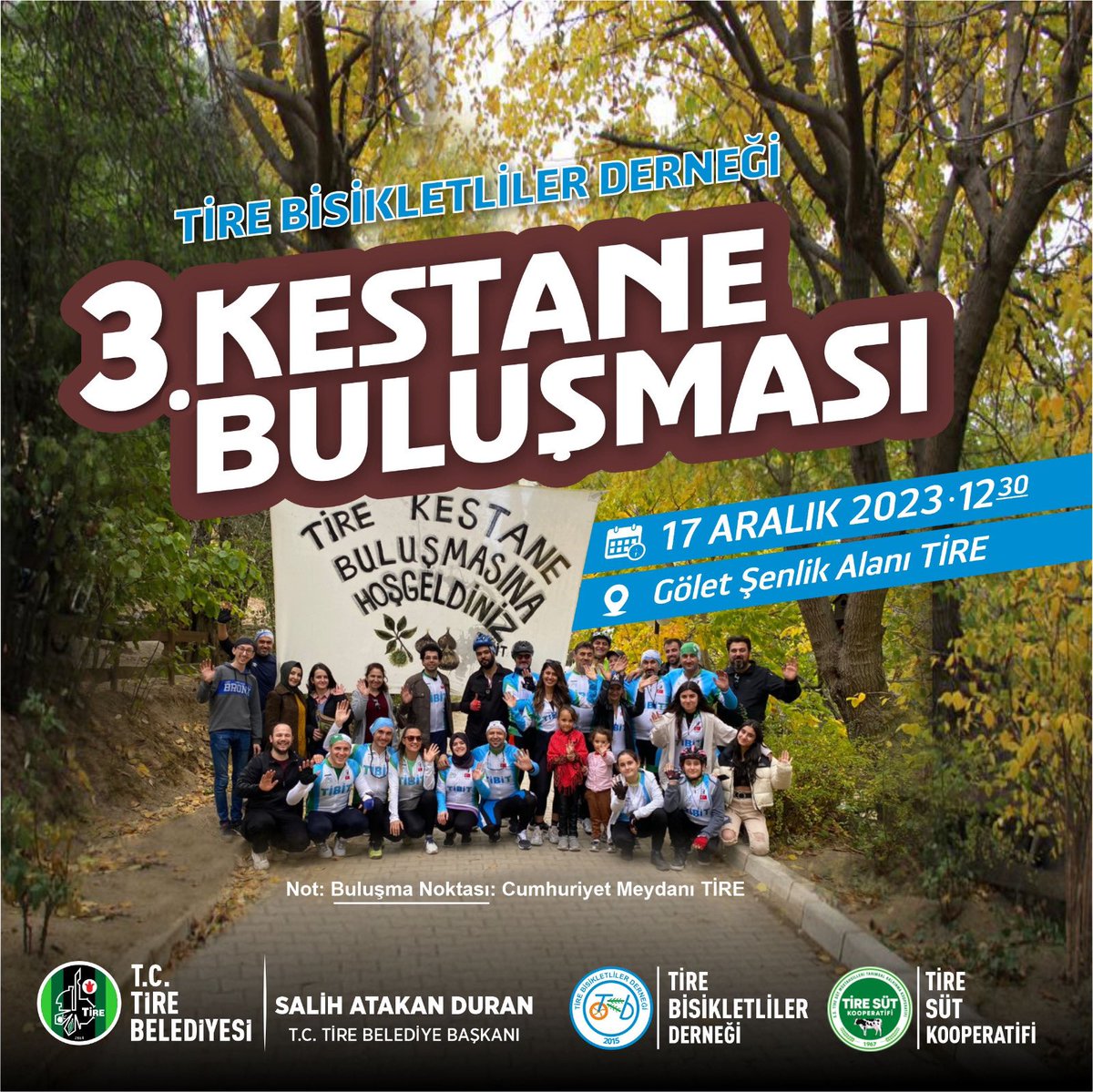 TibitTire's tweet photo. 17 Aralık 2023 Pazar 12:30 da #tire cumhuriyet  meydanında  buluşup gölet alanına pedallayacağız. #şenlik havasındaki bu buluşmada  #izmir ve #aydın  daki #bisikletci dostlarımız ile ikramlarımı ve kestanelerimizi yiyerek özlem gidereceğiz Bu etkinliğe tüm dostlarımız  davetlidir https://t.co/dmaPXbt660