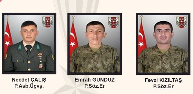 Hakan63UDH's tweet photo. Irak'ın Kuzeyinde  Pençe-Kilit Harekâtı operasyonunda Piyade Astsubay Üstçavuş Necdet Çalış, Piyade Sözleşmeli Er Fevzi Kızıltaş ve Piyade Sözleşmeli Er Emrah Gündüz şehit oldular.Türk milletinin başı sağ olsun 
     
Vatan Sizlere minnettardır 🇹🇷🇹🇷 https://t.co/7GgSek4Iz5